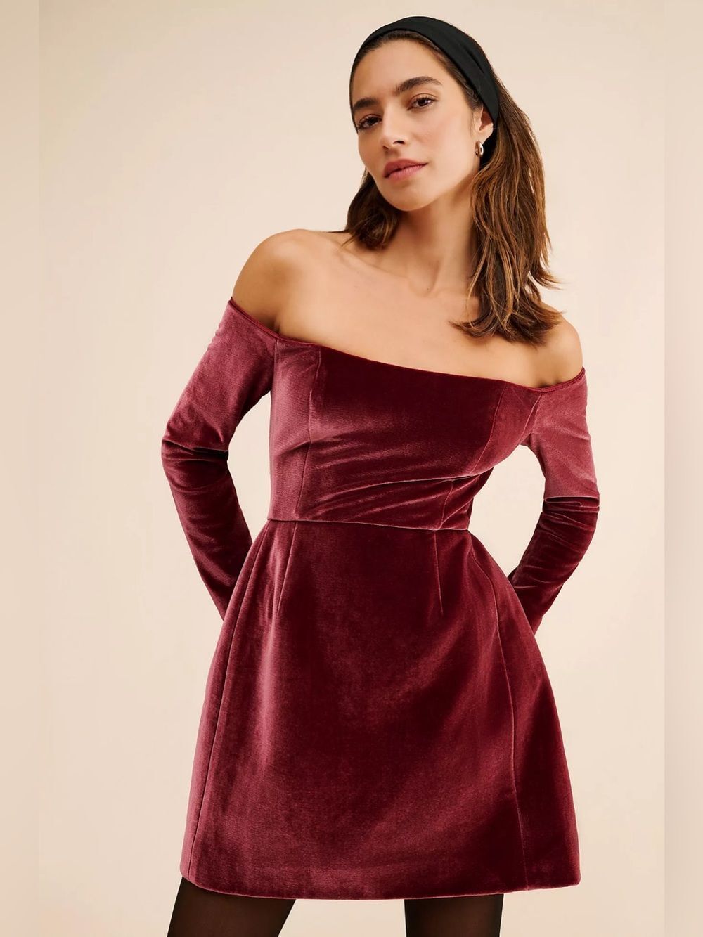New Anthropologie Hutch Off-The-Shoulder Velvet Mini Dress Size 6